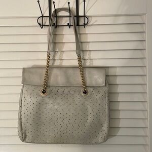 Genuine Leather Star Cut Outs Gold Tone Chain Link/Leather Strap Shoulder Bag